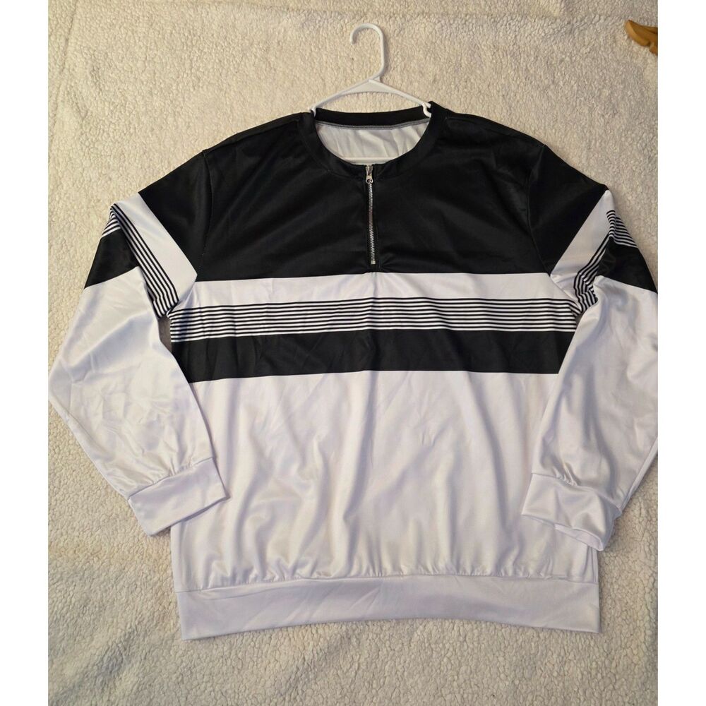 Mens Colorblock Quarter Zip Pullover Sweatshirt Black White XXL NWOT Streetwear